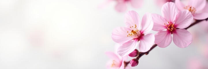 Fototapeta premium Delicate pastel pink blossom, pristine white backdrop, soft, fresh
