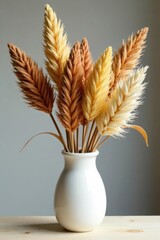 Dried pampas in a white ceramic vase, studio backdrop , modern, decorations, aesthetic