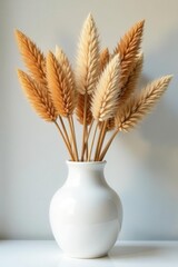 Dried pampas in a white ceramic vase, studio backdrop , scandi, decorations