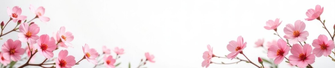 Fototapeta premium Empty white background with delicate gypsophila border , top view, blank, clean