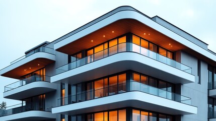 Obraz premium Modern Architecture: Luxurious Apartment Building at Dusk