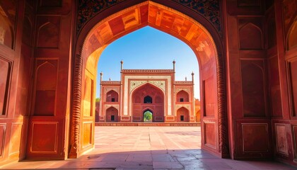 Obraz premium Taj Mahal Framed Through Mughal Archway, India