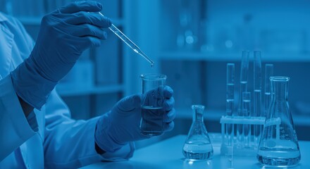 Fototapeta premium Laboratory Experiment: Chemical Analysis in Blue Tones
