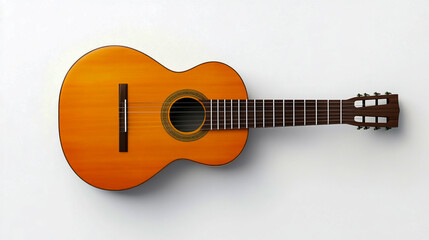 Obraz premium A realistic wooden guitar isolated on a white background, top view