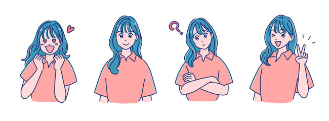 アニメタッチの女の子　表情セット