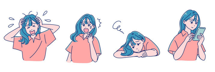 アニメタッチの女の子　表情セット