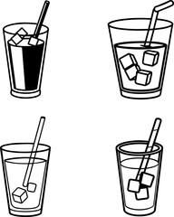 glass water with ice outline vector illustration, line art
