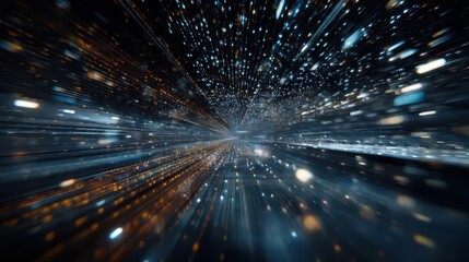 Blur Trails and Lights in Digital Tunnel Matrix with Speed Effect Transparent Background