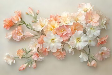 Fototapeta premium Delicate arrangement of pastel flowers, a soft floral display.