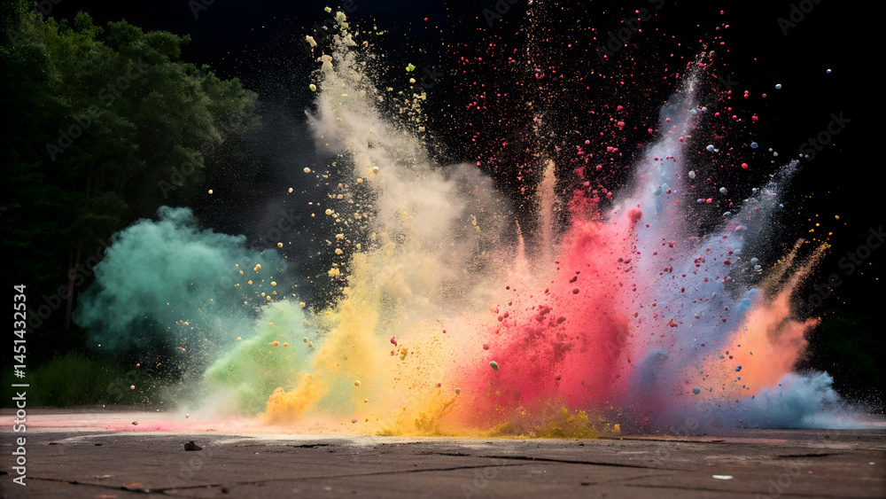 Wall mural exploding particles background in slow-motion style