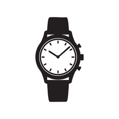 Wrist watch vector illustration, black and white time piece graphic design icon