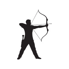 Fototapeta premium Archery silhouette vector: man with bow and arrow aiming target sport graphic