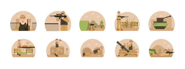 Army illustration set. Flat vector illustration concept.
