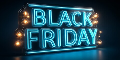 Fototapeta premium Neon Black Friday sign on blue background