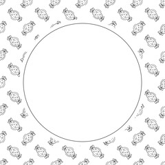 Food frame. doodle fast food circle frame. hand drawn food and beverage frame background. food background