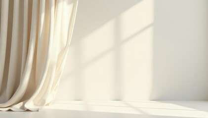 Soft flowing linen curtains, creamy white background, neutral, texture