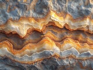 Obraz premium Close-up view of layered rock formations showcasing vibrant orange and gray textures