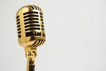Close-up of a gold microphone on white background, rap, texture, microphone