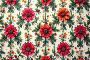Intricate floral textile design, repeating seamlessly , soft, fabric