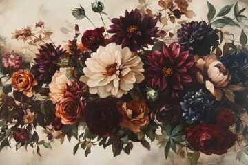 Intricate floral arrangement in deep autumnal tones.