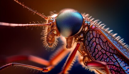 Detailed Insect Portrait: Compound Eye and Wing Veins
