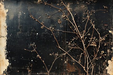 Dried branches on dark metal