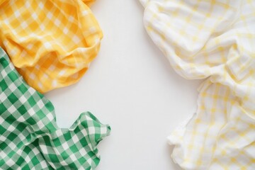 Colorful checkered cloths arranged on a white surface