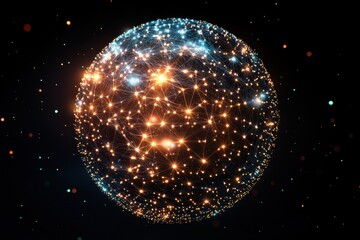 big data virtual sphere glowing with connected dots and digital links