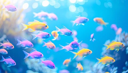 Naklejka premium 美しい海の中、神秘的な魚の泳ぐ風景