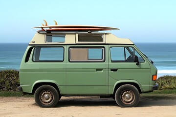 Vintage Van Parked by the Beach with an Open Side