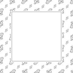 Food frame. doodle fast food square frame. hand drawn food and beverage frame background. food background
