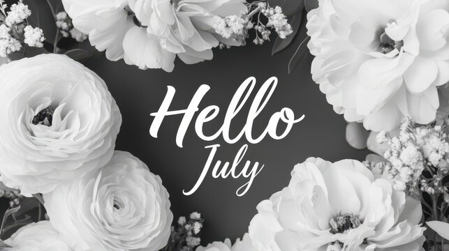 Floral greeting card, beautiful white flowers on dark background, perfect for monthly greetings or celebration announcements.