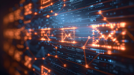 Obraz premium Abstract digital network design with glowing orange accents.