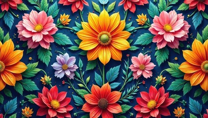 Intricate floral design, repeating seamlessly across a surface , delicate, digital