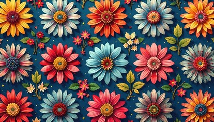 Intricate floral motifs form a continuous pattern , leaves, petals