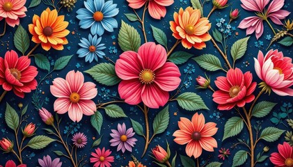 Intricate floral textile design, repeating seamlessly , design, shape