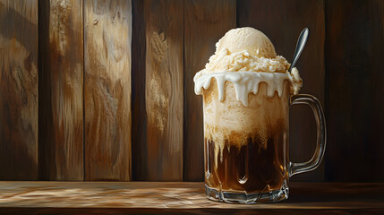 A glass of ice cream with a spoon in it