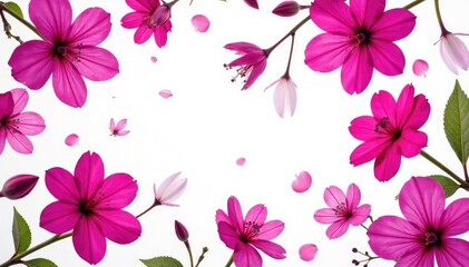 Bold fuchsia blossoms, vibrant floral repeat on white, design, summer