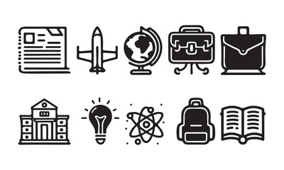 Education silhouette thin line art icon set vector art on white background