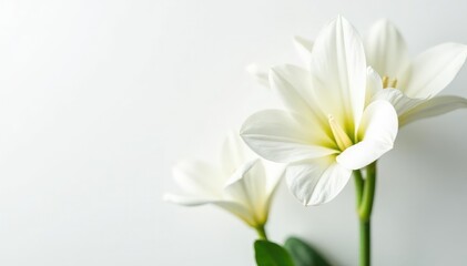 Fototapeta premium Close-up shot of pristine white flowers on a stark white backdrop , still life, blossom