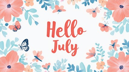 Fototapeta premium Colorful floral greeting card, vibrant design with bright flowers and cheerful text, perfect for monthly celebrations.