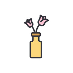 Flower vase colored icons, minimalist vector illustration ,simple transparent graphic element .Isolated on white background