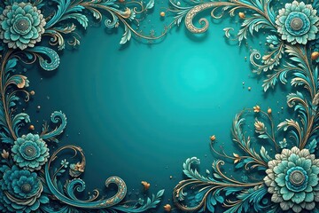 Intricate teal paisley wallpaper, swirling vines , ornament, motif