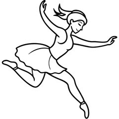 Beautiful and Graceful Woman Dancer Illustration in Vector Outline Art