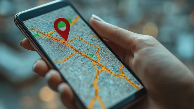 Digital Navigation: A person's hand delicately cradles a smartphone, the screen alight with a digital map pinpointing a location, offering insights into navigation and exploration.