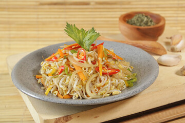 Delicious stir-fried bean sprouts dish. stir-fried bean sprouts restaurant cuisine