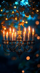 Vintage Chandelier Hanging from Tree at Night