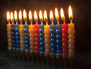 "Row of Illuminated Candles on Table"