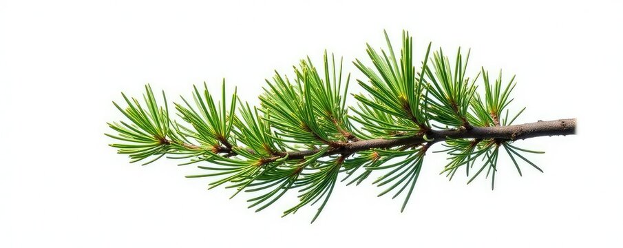 A single cypress tree branch isolated against a white background, coniferous, forest, natural elements