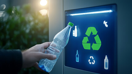 Recycling action with plastic bottle urban environment digital interaction sustainable concepts